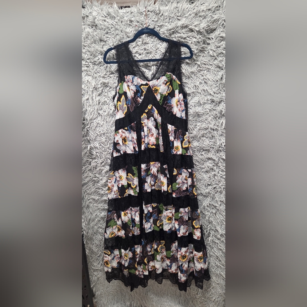 Anthropologie Black Floral Maxi Dress